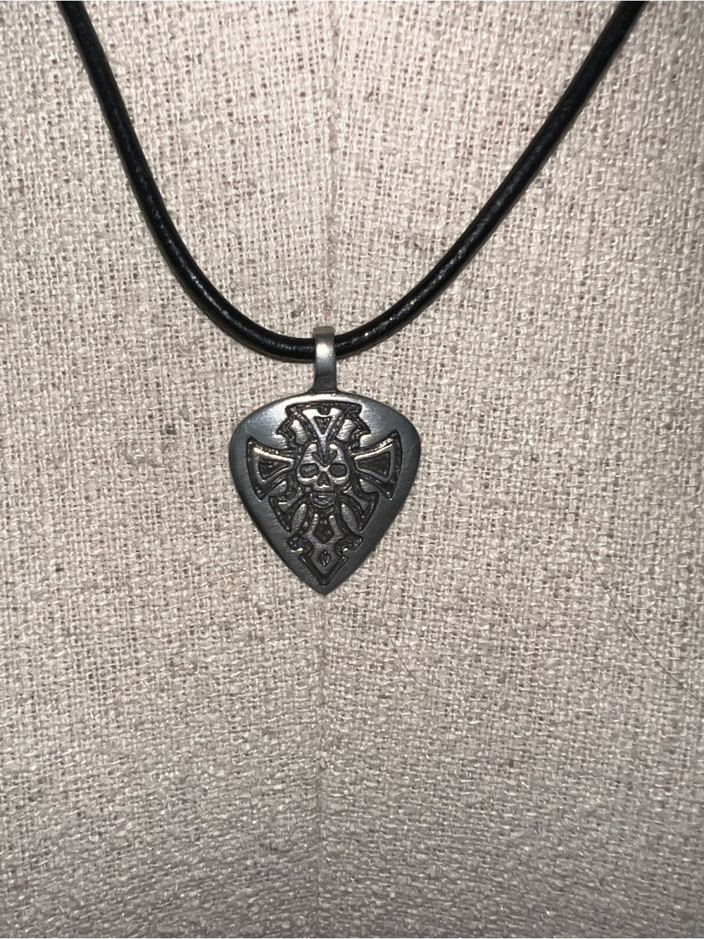 Trilogy Jewelry Pewter Guitar Pick with Skull and Dagger Pendant